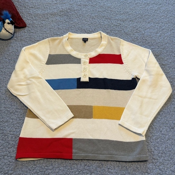 Rafella Sweater Colorblock Striped Casual Classic Chic 3/4 Sleeve Nautical Sz XL - Picture 2 of 11